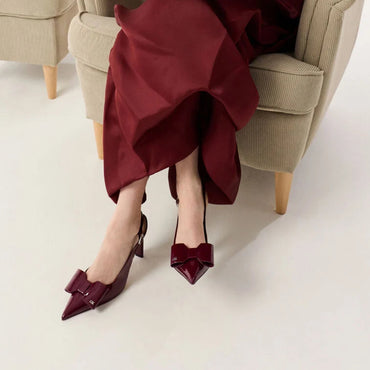 Charles & Keith Lu Patent Leather Bow Blade-Heel Slingback Pumps