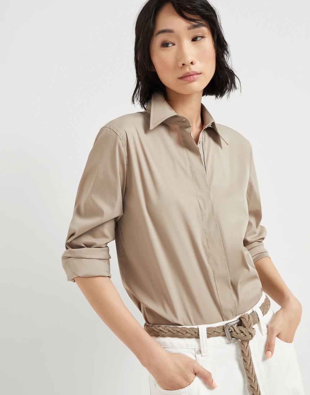 Brunello Cucinelli Stretch Cotton Poplin Shirt - Woman's
