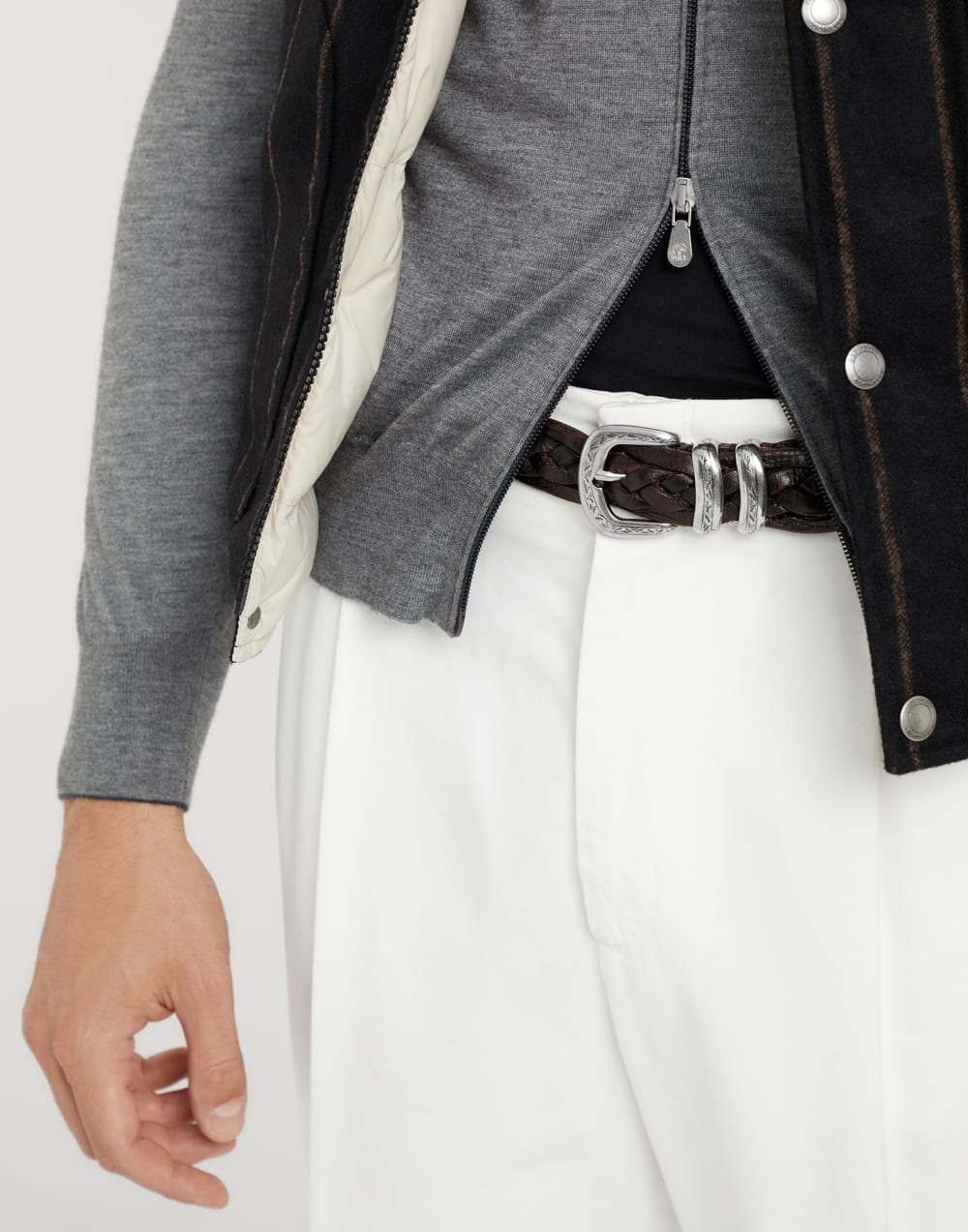 Brunello Cucinelli Braided Calfskin Belt With Detailed Buckle And Tip