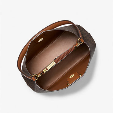 Michael Kors Pratt Medium Signature Logo and Metallic Shoulder Bag