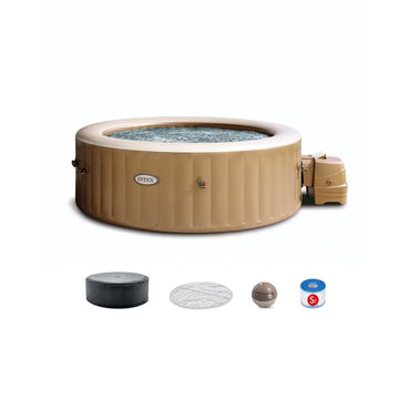 Intex PureSpa 6 Person Bubble Massage Inflatable Hot Tub Spa Set, Sahara Tan | 28427EP Bubble Massage