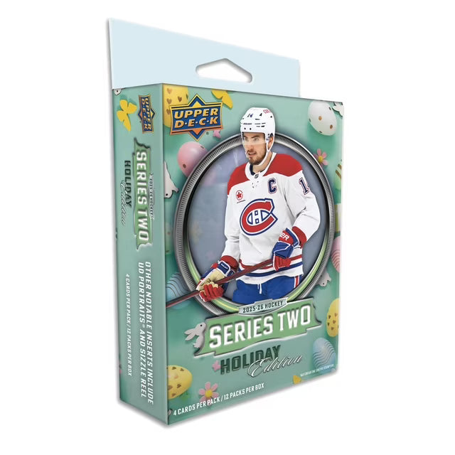 2025-26 Upper Deck Series 2 Hockey Trading Cards Holiday Hanger Box (3 packs)