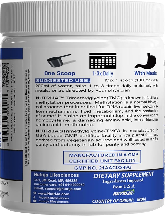Nutrija TRIMETHYLGLYCINE (TMG)(Betaine Anhydrous), 500 grams