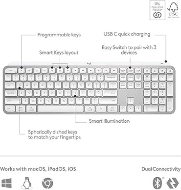 Logitech MX Keys S Full Size Scissor Keyboard for PC and Mac