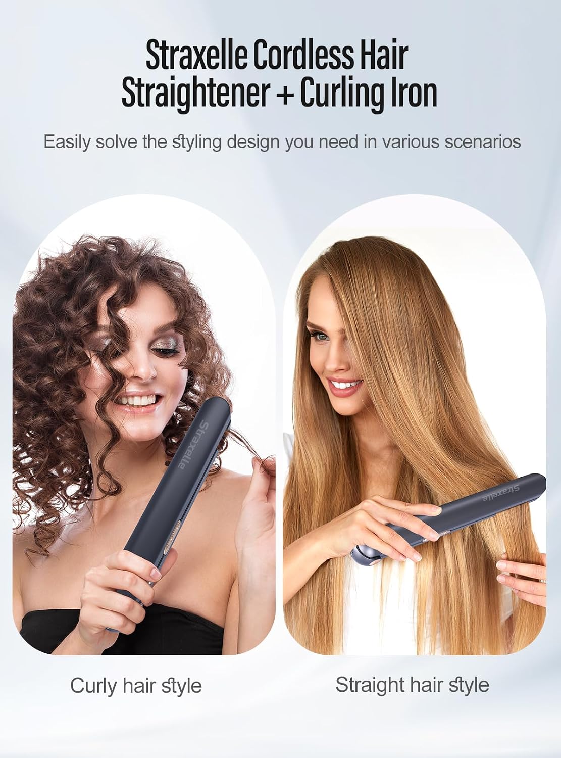 2-in-1 Cordless Hair Straightener and Curler,