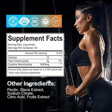 Kaoxnu Creatine Monohydrate Gummies 5600mg - Blueberry Flavor (Pack of 2)