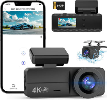 4K+1080P Dash Camera for Cars with 24-Hour Parking Monitor