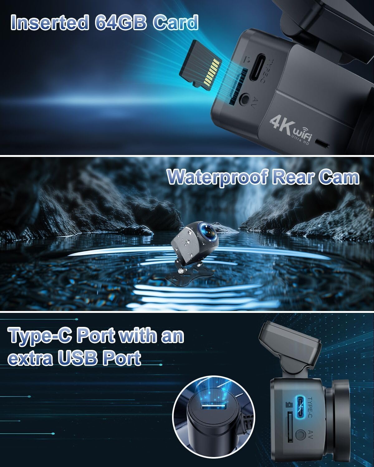 4K+1080P Dash Camera for Cars with 24-Hour Parking Monitor