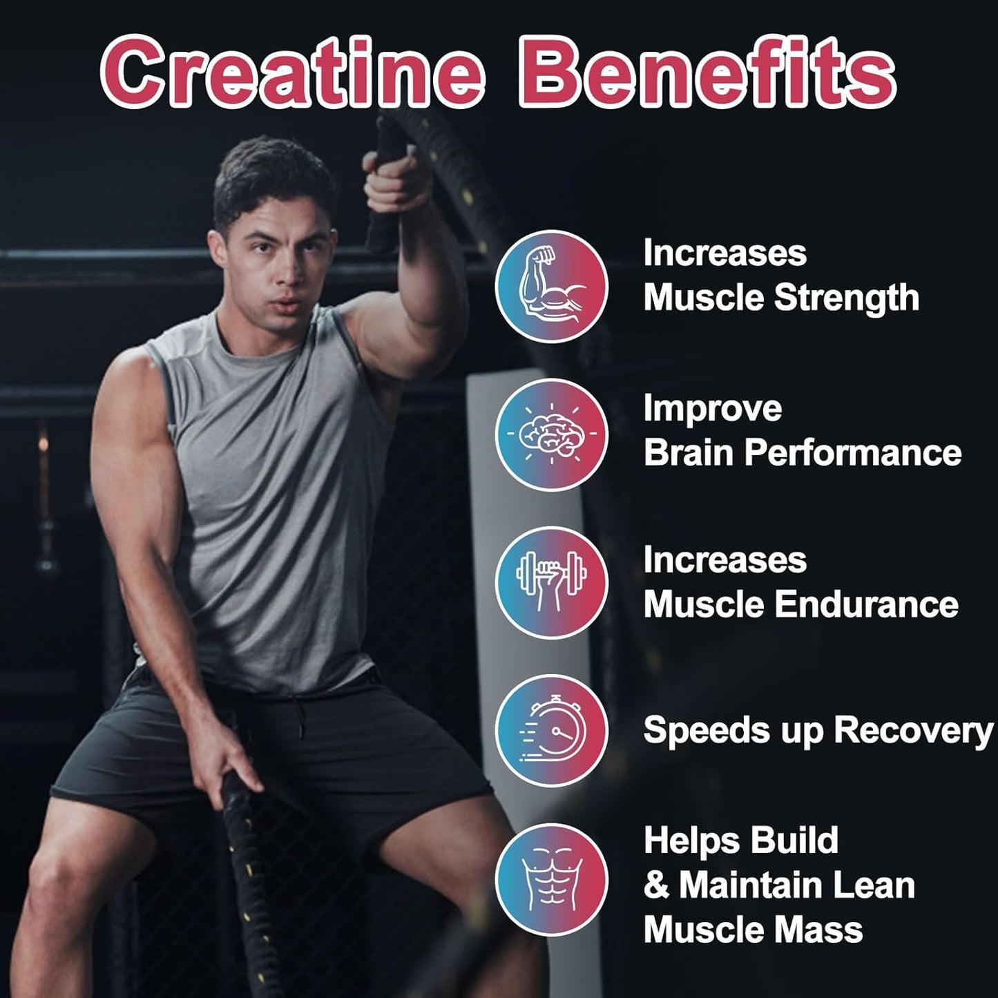 Kaoxnu Creatine Monohydrate Gummies 5000mg - Raspberry Flavor (Pack of 2)