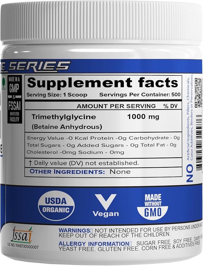 Nutrija TRIMETHYLGLYCINE (TMG)(Betaine Anhydrous), 500 grams