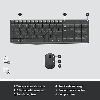 Logitech MK235 Wireless Straight Full-Size Keyboard & Ambidextrous Optical Mouse