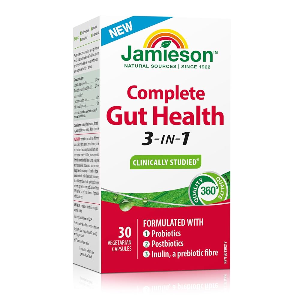 Jamieson Complete Gut Health 3-in-1, 30 Vegetarian Capsules (3 Pack)