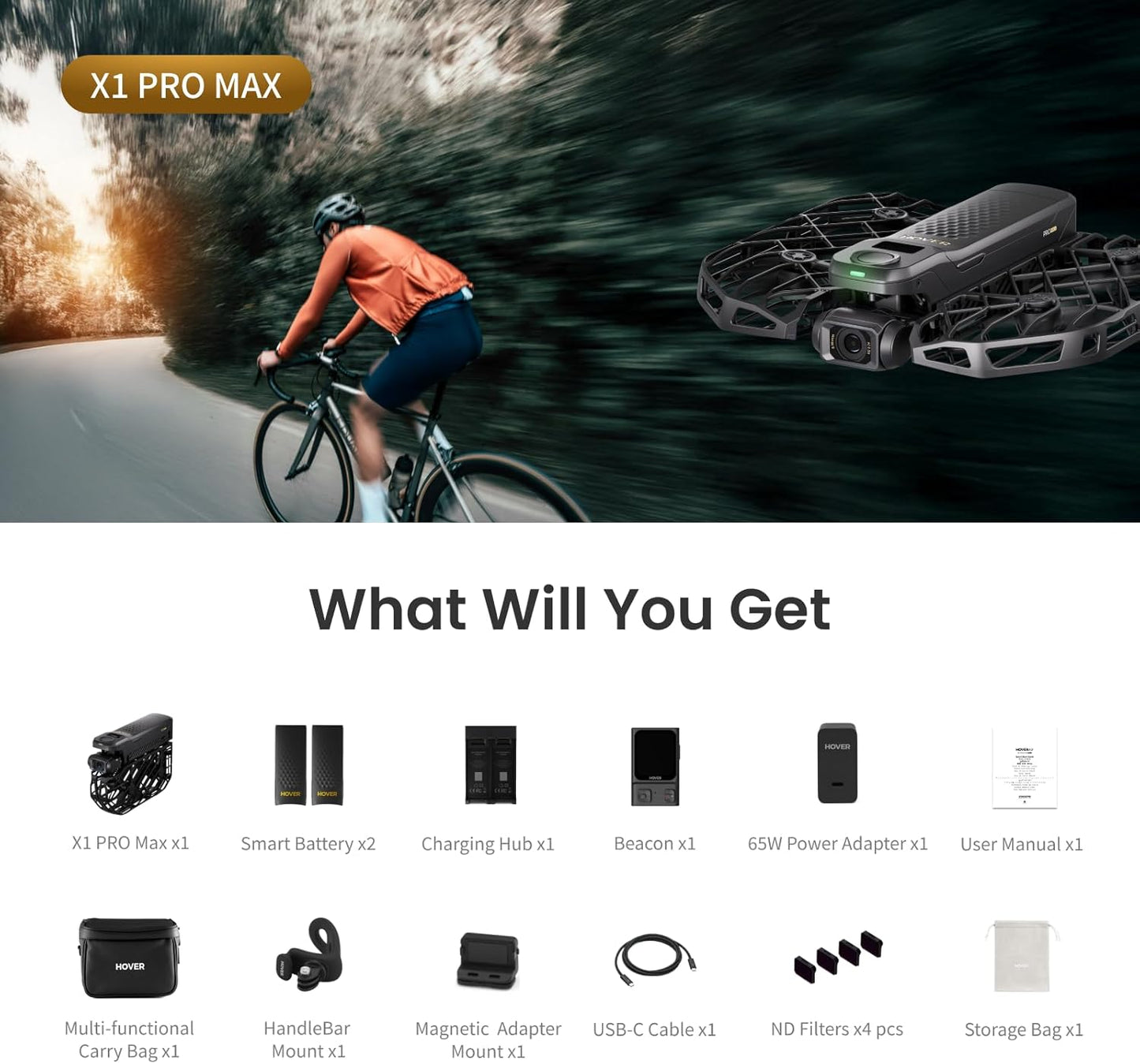 HOVERAir X1 PROMAX 8K Drone - Cycling Combo