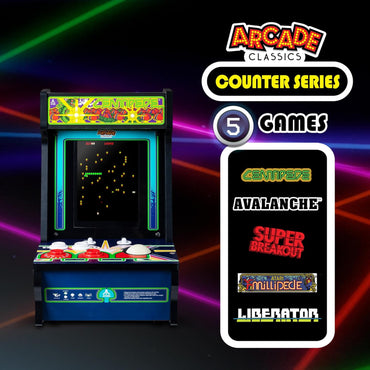 Arcade Classics - Atari Centipede Counter Series Game Machine, 5 Games, 16" Liquid Crystal Screen - Mini Cabinet,