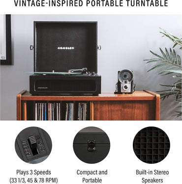 Crosley CR8017B-BK Voyager Vintage Portable Vinyl Record Player Turntable