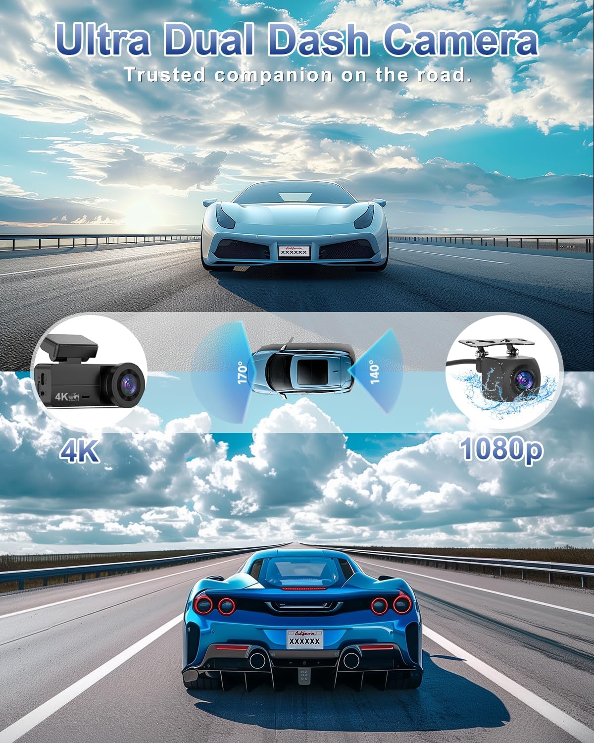 4K+1080P Dash Camera for Cars with 24-Hour Parking Monitor