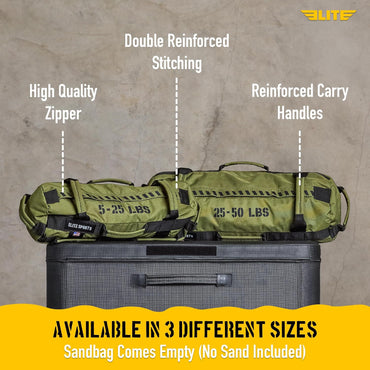 Elite Sports Workout Sandbag (green) 5 TO 25, 25 TO 50, 50 TO 75 lbs (3 count)
