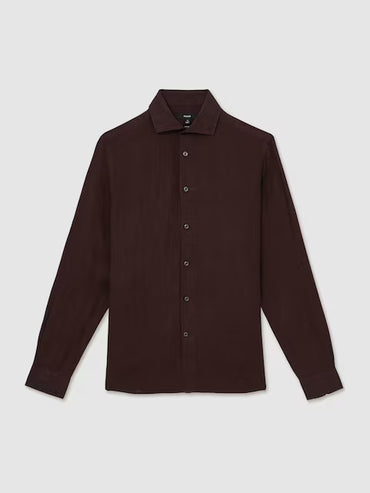 Reiss Ruban Linen Button-Through Shirt in Dark Brown
