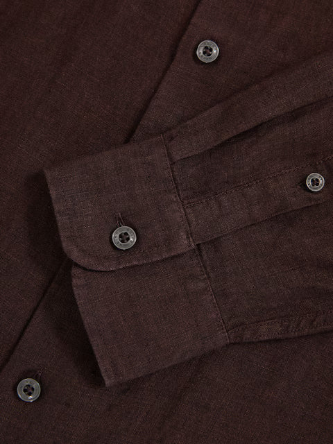 Reiss Ruban Linen Button-Through Shirt in Dark Brown