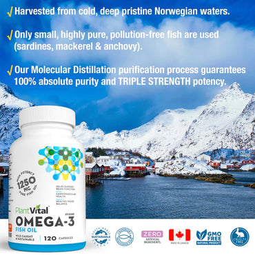 PlantVital Omega 3 Fish Oil, 120 Capsules