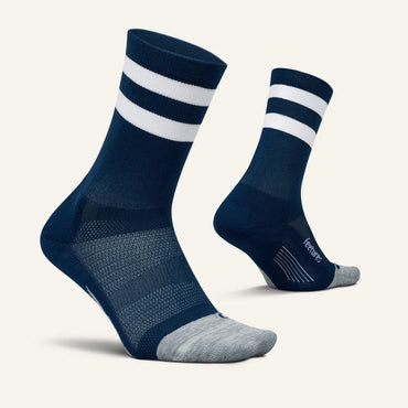 Feetures Elite Light Cushion Mini Crew Socks - Navy Stripe - 3 Pack