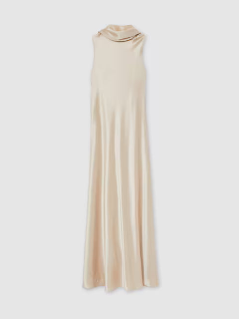 Reiss Fae Satin Cape Maxi Dress in Champagne