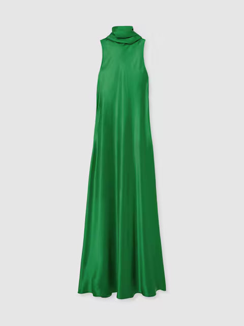 Reiss Fae Satin Cape Maxi Dress in Green