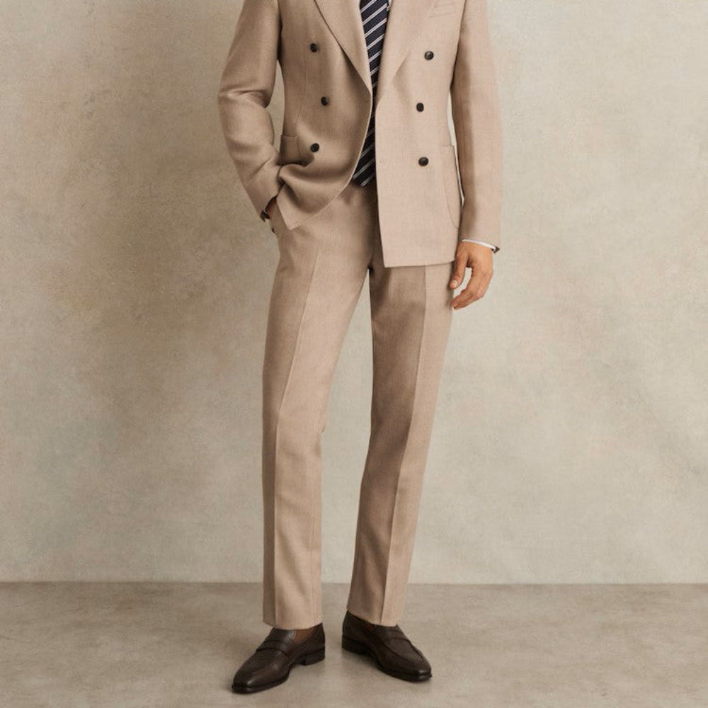 Reiss Venus Wool-Blend Slim-Fit Suit Trousers in Oatmeal Brown