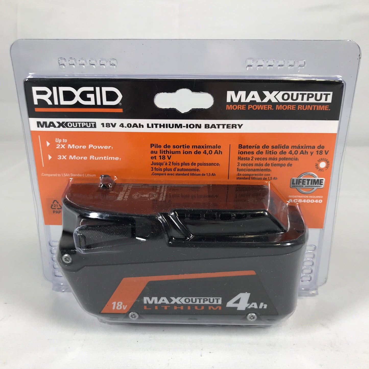RIDGID 18V MAX Output Lithium-Ion 4.0 Ah Battery