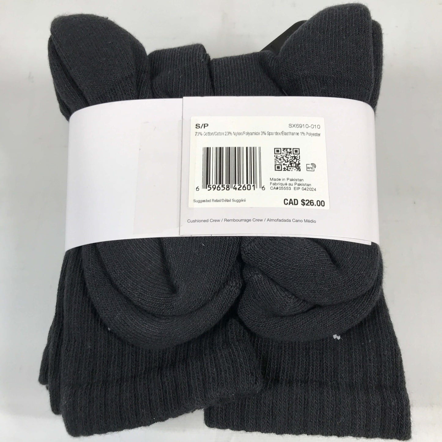 Nike 6 Pack Everyday Cushioned Crew Socks - Black S/P