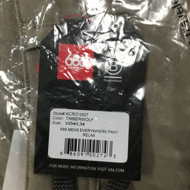 686 Men's Everywhere Pant Relaxed Fit - Timberwolf