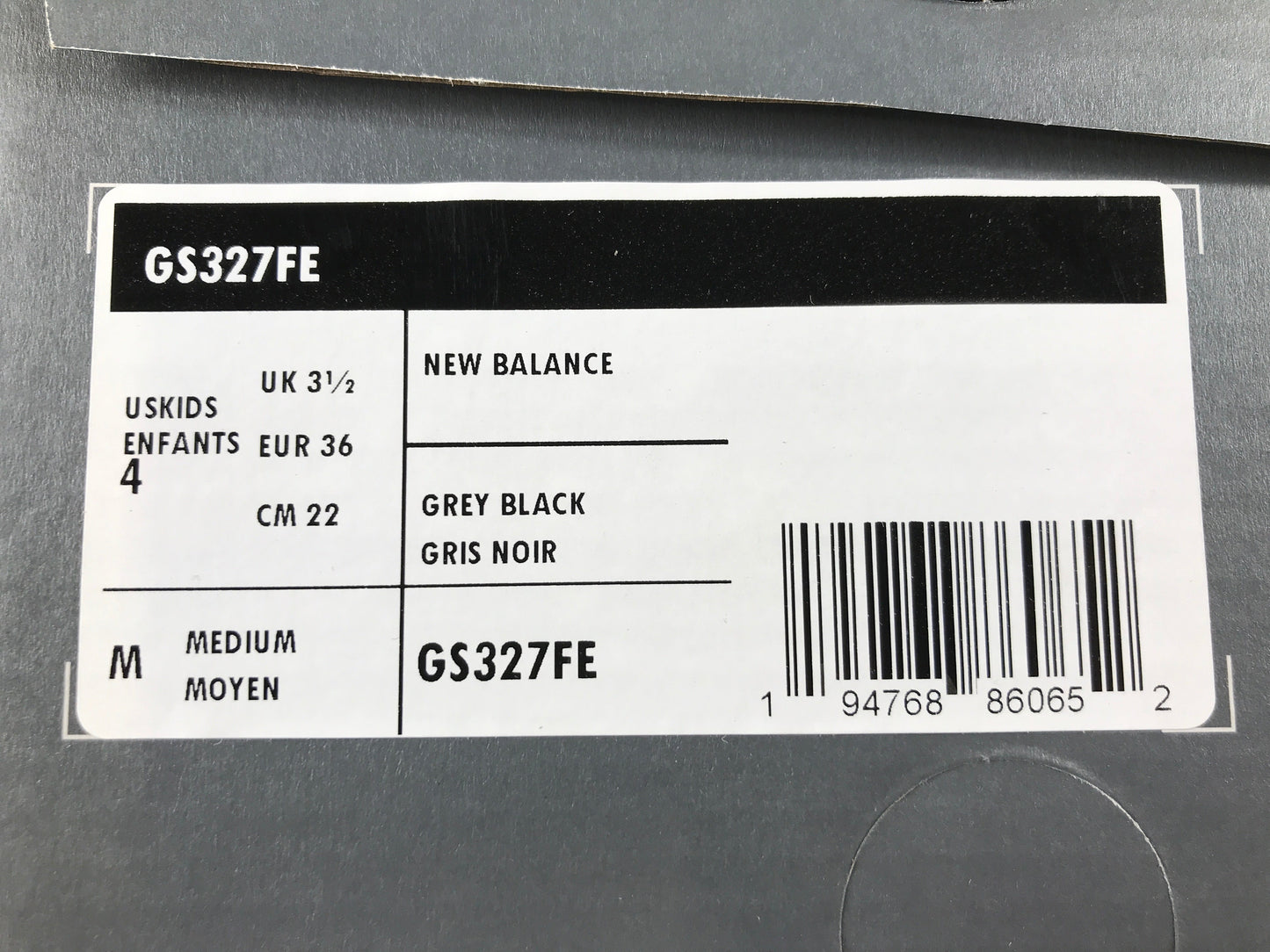 1 New Balance Kids' GS327FE Silver Birch / Black