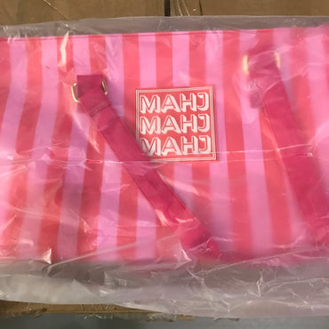 My Fair Mahjong - Mahjong Tote Bag Wide with Zipper Closure - Pink & Red Stripes