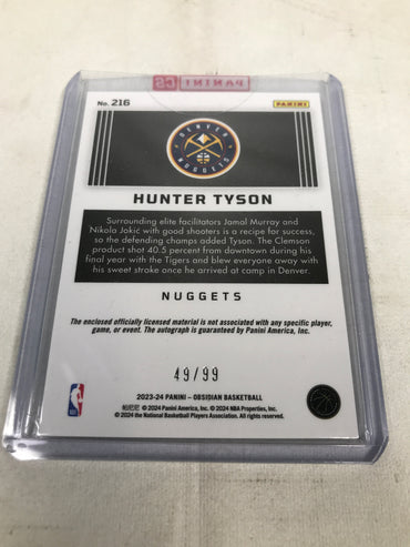 Panini Obsidian Basketball Hunter Tyson Nuggets Signed Memorabilia 2023-24