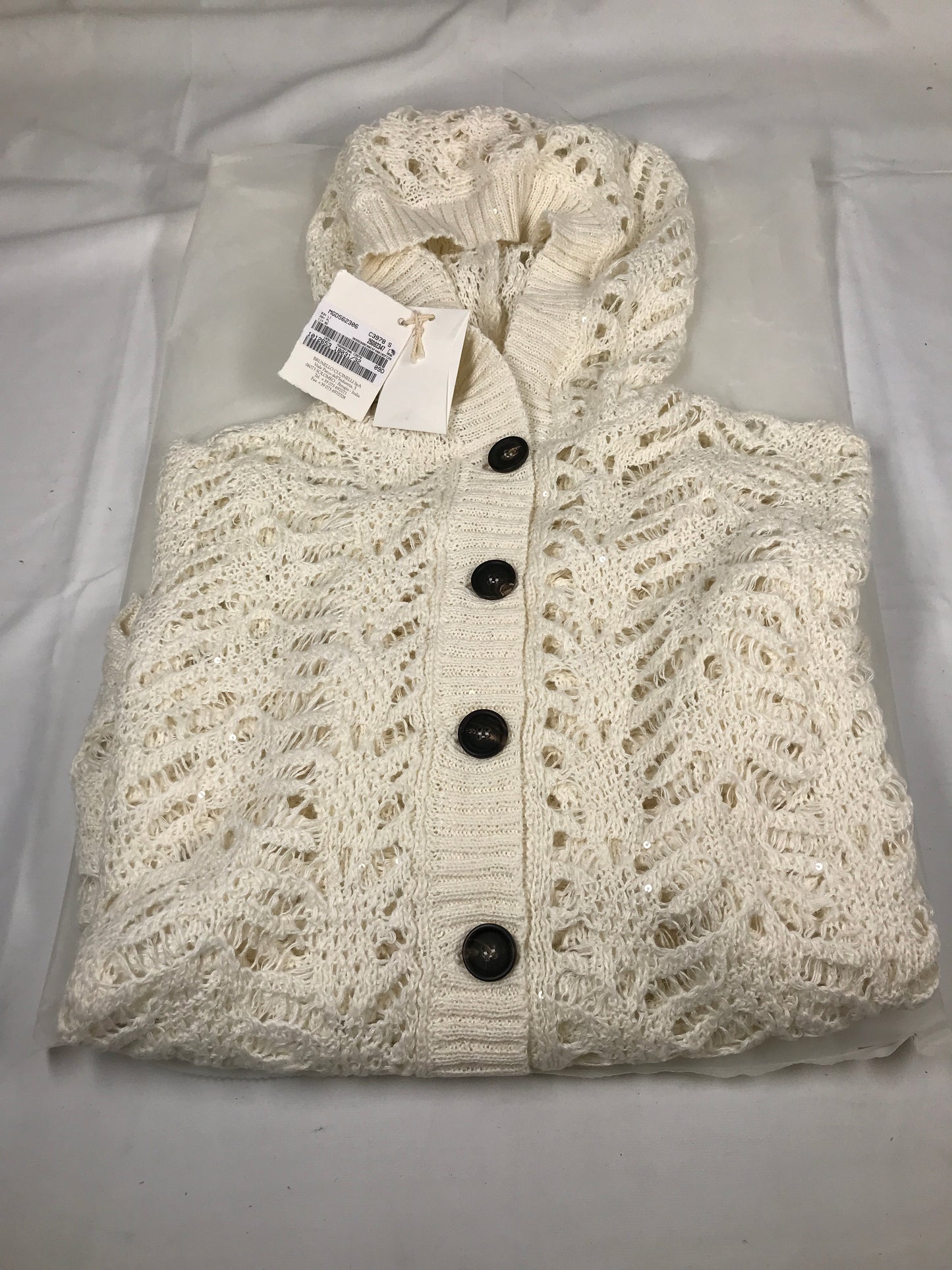 Brunello Cucinelli Foliage lace hooded cardigan in linen and silk diamond yarn