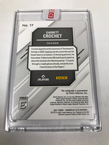 Panini Chronicles Elite Baseball Garrett Crochet Signed Card 2021