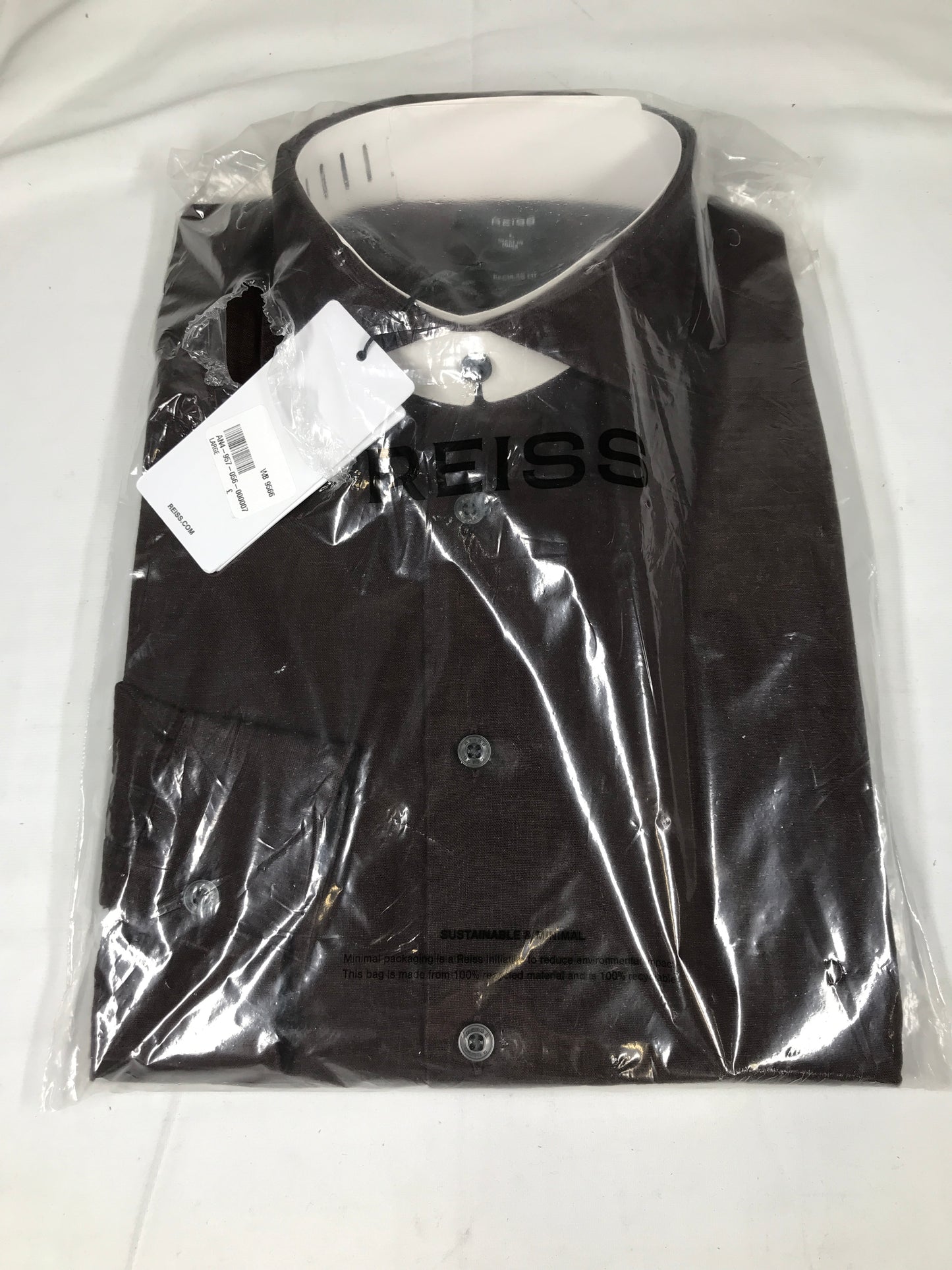 Reiss Ruban Linen Button-Through Shirt in Dark Brown