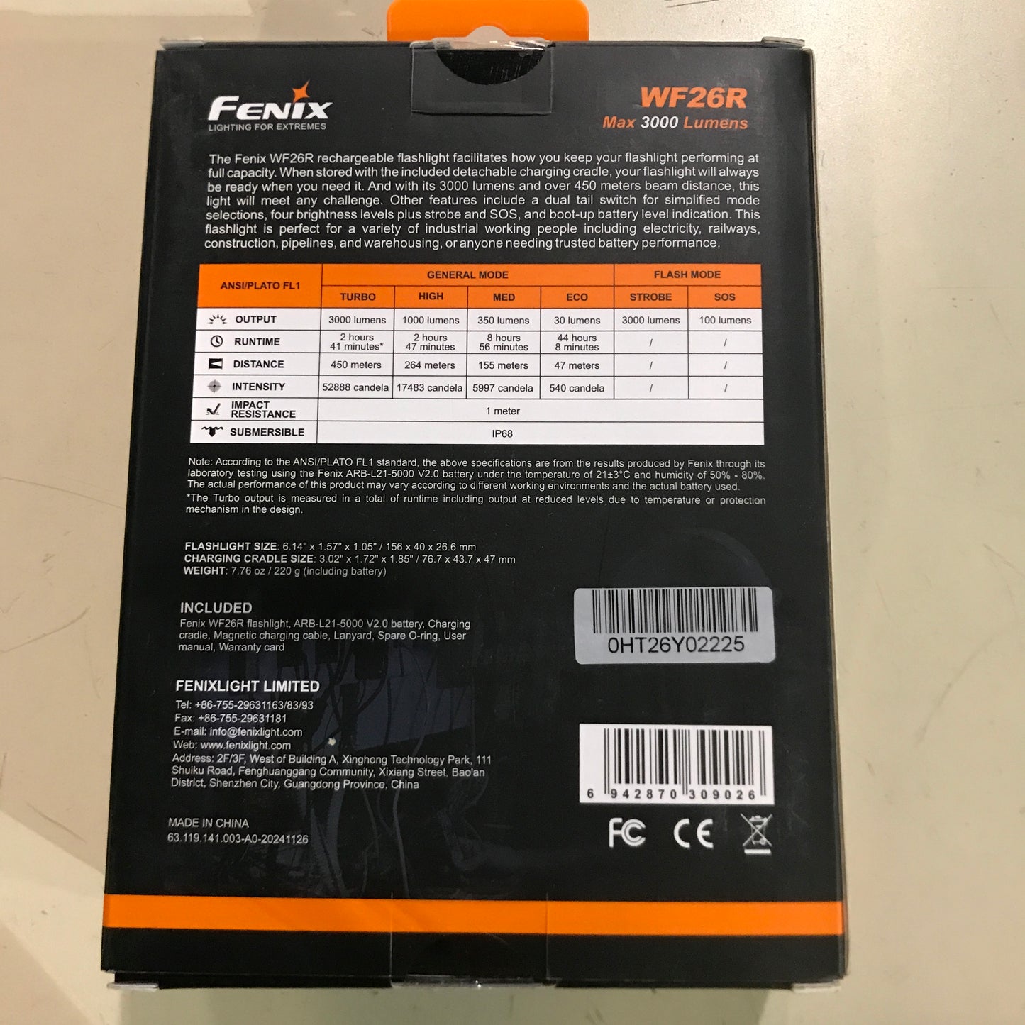 Fenix WF26R Rechargeable Flashlight with Charging Dock