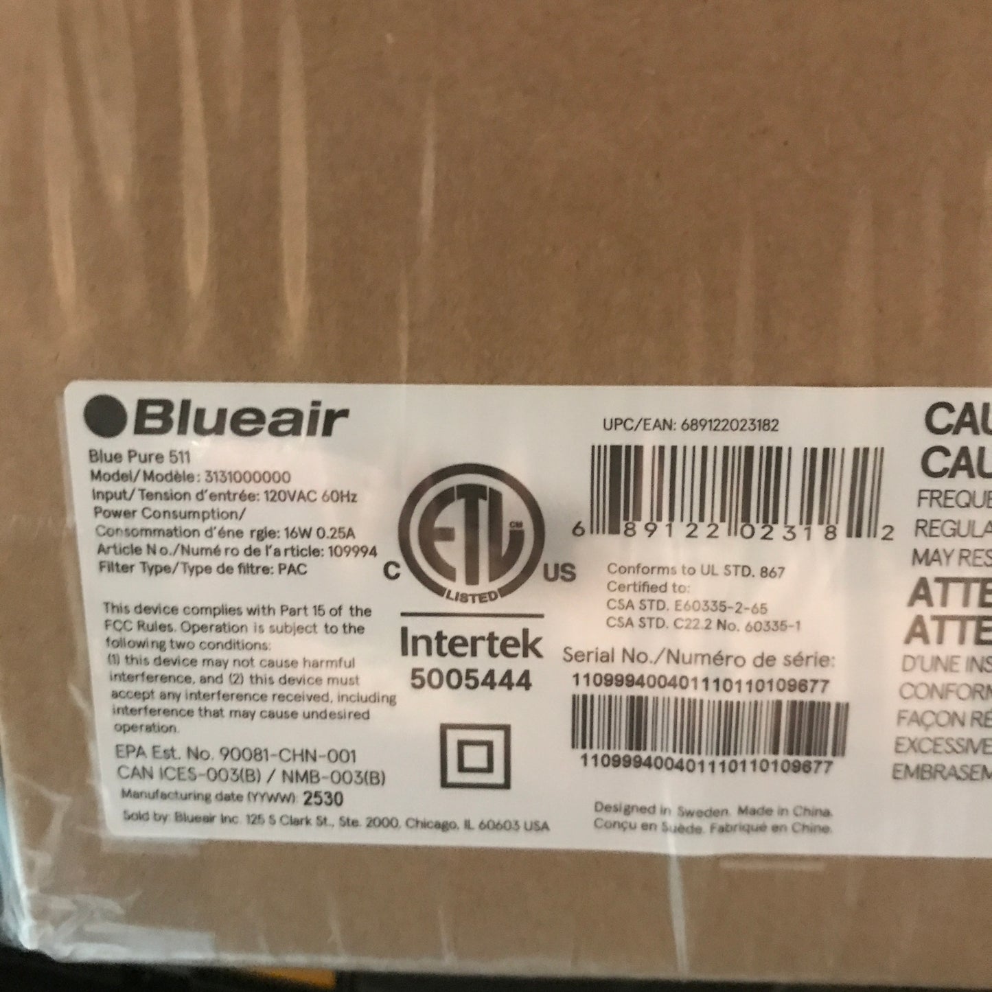 Blueair Blue Pure 511 Air Purifier