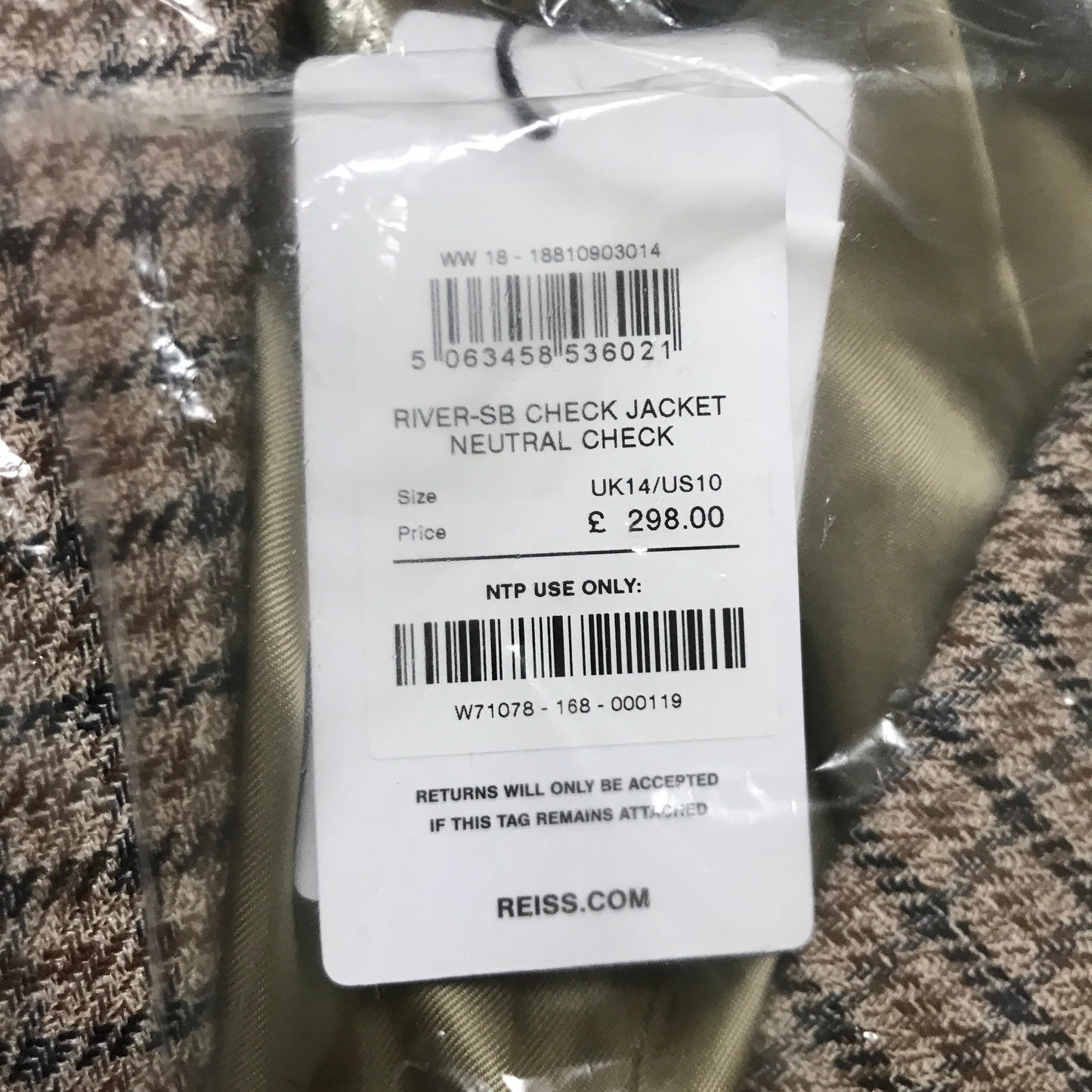 Reiss River Single-Breasted Check Suit Blazer With Linen in Neutral Check