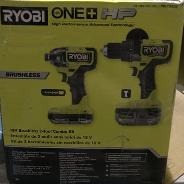 RYOBI 18V ONE+ HP Brushless Cordless Hammer Drill & Impact Driver Kit w/ (2) HP Batteries, Charger & Bag