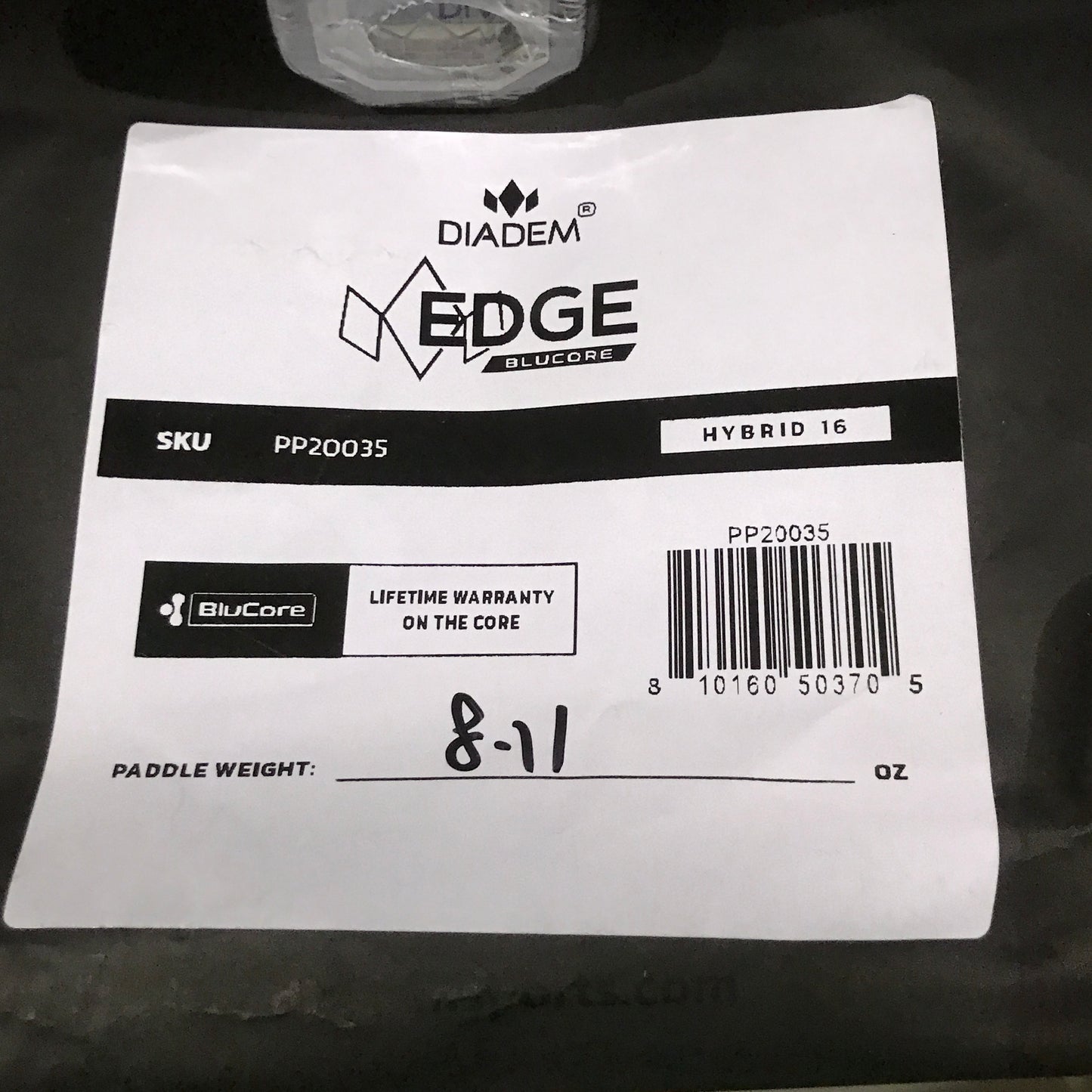 Diadem Edge BluCore Hybrid 16 Pickleball Paddle - Black 8.11oz