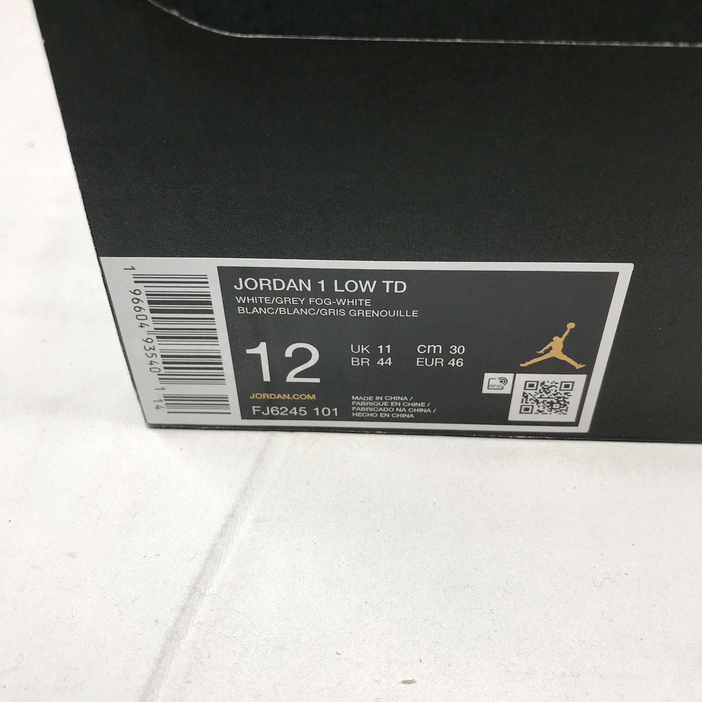 Nike Jordan 1 Low TD Cleat White Grey Fog