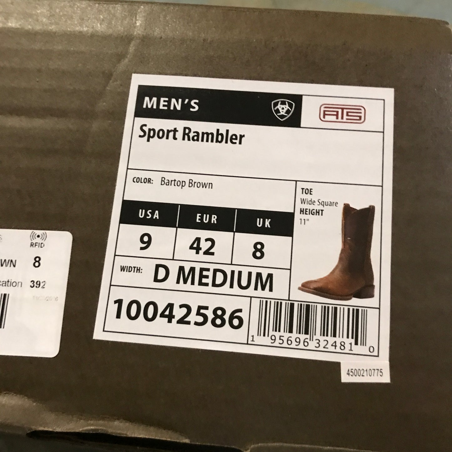 Ariat Sport Rambler Wide Square Toe Western Boot - Bartop Brown
