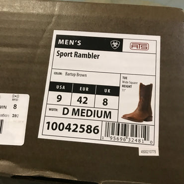 Ariat Sport Rambler Wide Square Toe Western Boot - Bartop Brown