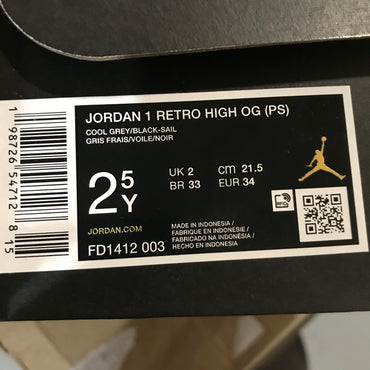 Jordan Retro 1 High OG Boys' Preschool (PS) - Black/Cool Grey/Sail