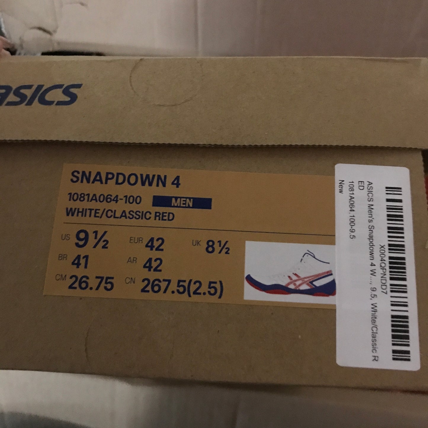 ASICS Men's Snapdown 4 Wrestling Shoes - White/Classic Red