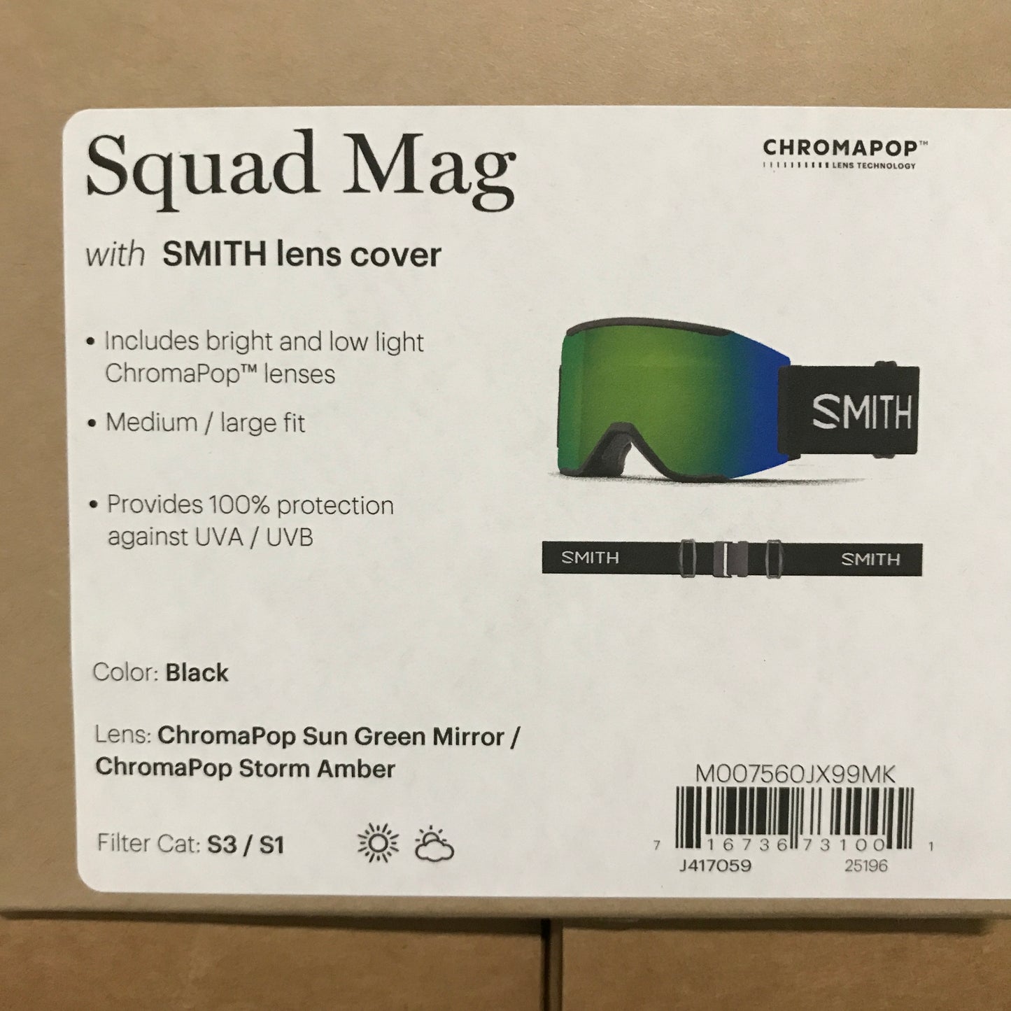 Smith Squad MAG Goggles - Black / ChromaPop Sun Green Mirror