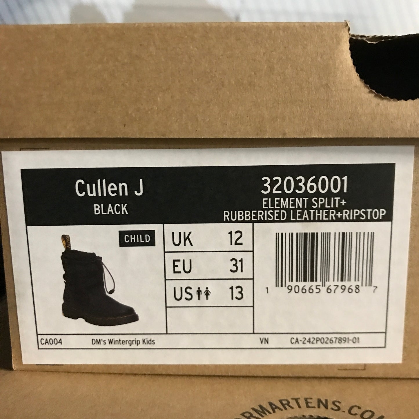 Dr. Martens Junior Cullen Fleece Lined Winter Boots - Black