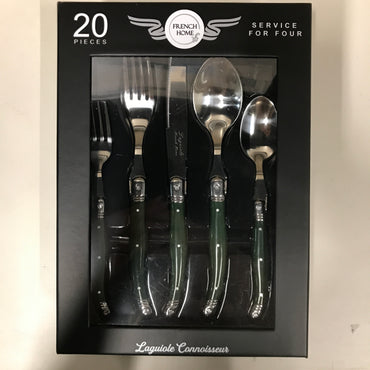 French Home Laguiole Connoisseur 20-Piece 18/10 Stainless-Steel Douglas Fir Flatware Set
